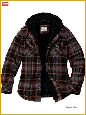 Sherpa Lined Hooded Flannel Shirt Jacket with Adjustable Cuffs